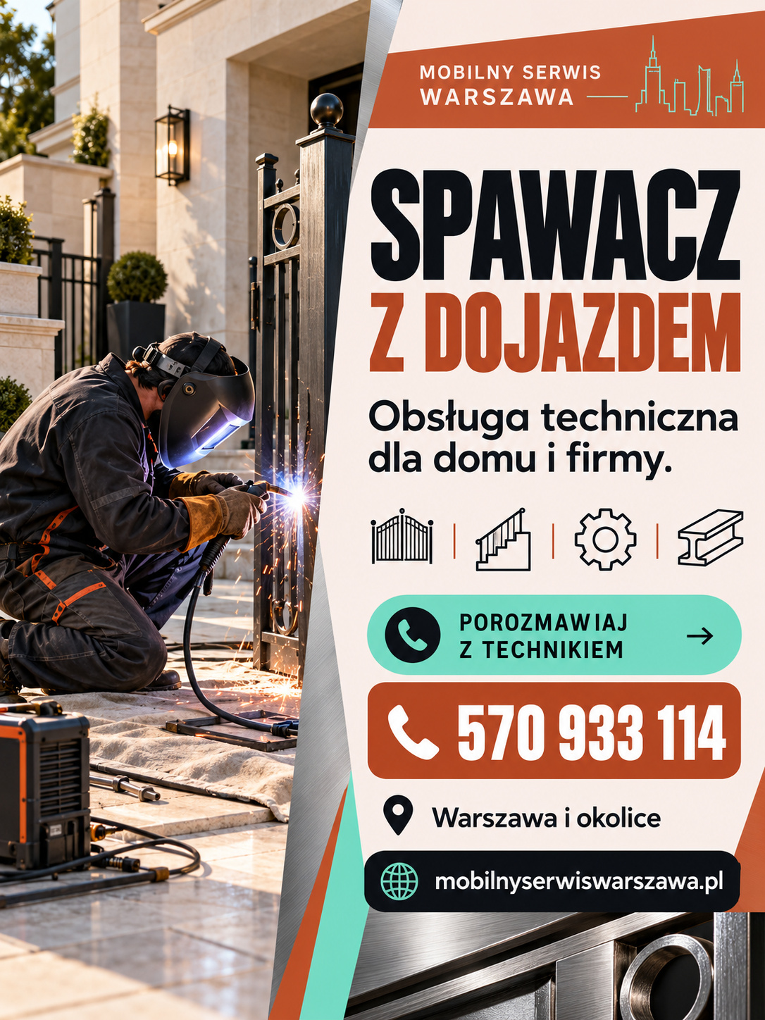 Balustrady i poręcze Mobilny Serwis Warszawa oferuje profesjonalne spawanie, naprawę i wzmacnianie balustrad oraz poręczy bezpośrednio u klienta.