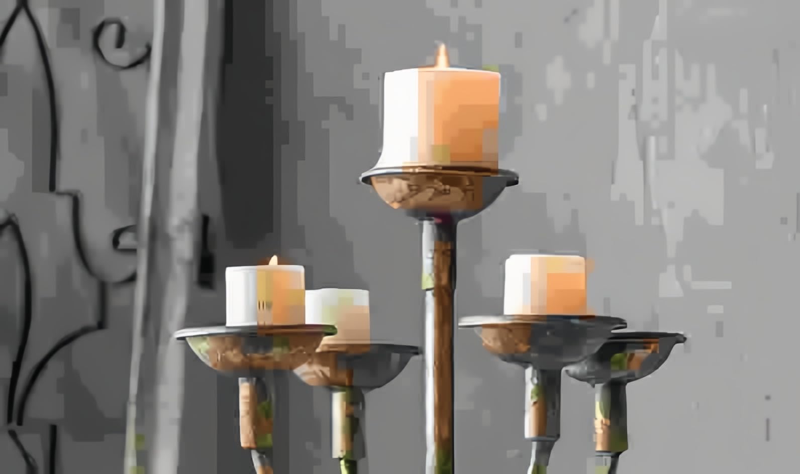 Amazon.com: TerkCo Floor Candelabra Tall 44 inches 58 inches,5 Arms Candle Stand for Pillar Candles,Floral Style Rustic Iron Candlestick Holder for Party Ceremony (Rustic Beige) : Home & Kitchen