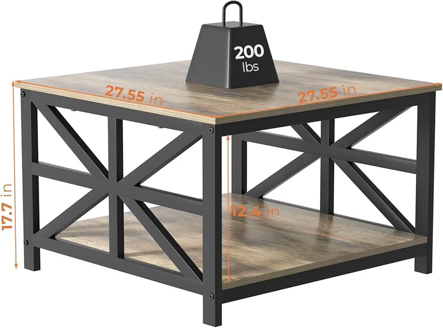 Amazon.com: GreenForest Modern Living Room Coffee Table with 2 Tier  Storage, Small Square Wood and Metal Farmhouse Center Table with Seamless  One-Piece Tabletop, 27.55 Inch, Grey Wash : Home & Kitchen