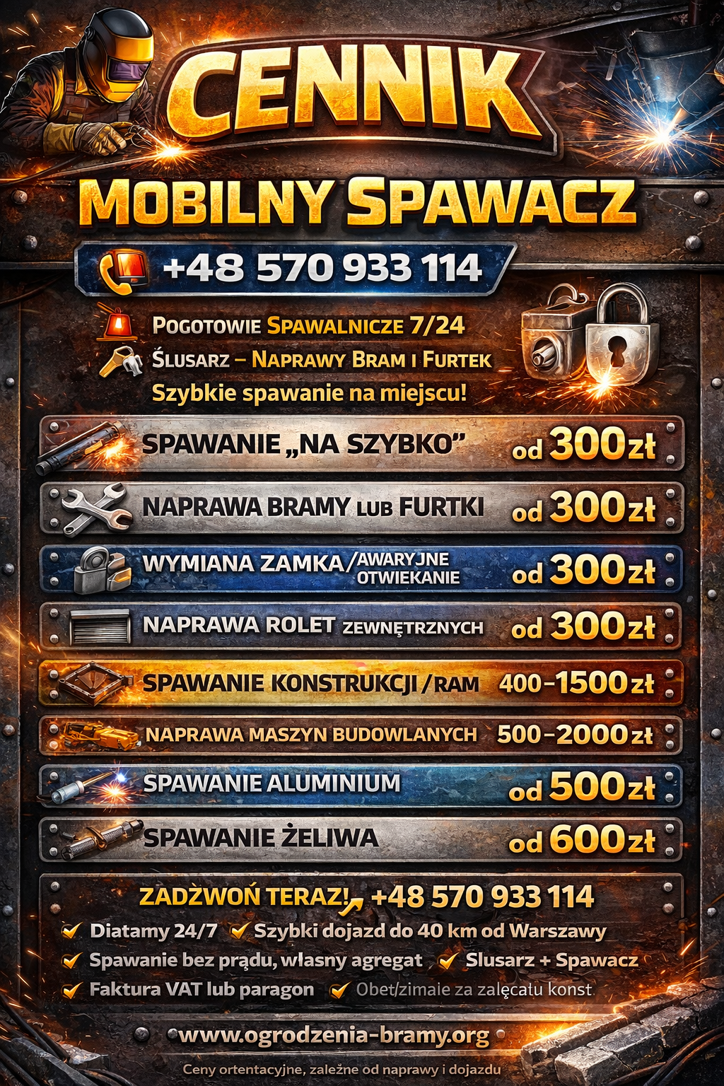 Mobilny Spawacz Warszawa - Spawamy, Naprawiamy, Ślusarz, Serwisant – Naprawy bram i furtek Szybkie spawanie na Miejscu!
