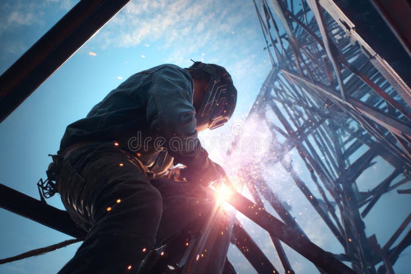 A Worker is Welding Metal Beams at a Construction Site. Sparks Fly As the  Welder Carefully Joins Materials Together, Surrounded by Stock Image -  Image of project, hands: 412546447