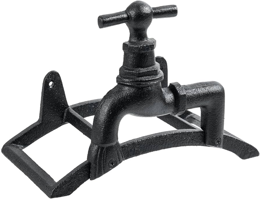 Amazon.com : MyGift Brown Heavy Duty Cast Iron Outdoor Garden Hose Hanger  Wall Mounted Water Hose Holder Reel with Vintage Scrollwork Design (Spigot  Design) : Patio, Lawn & Garden