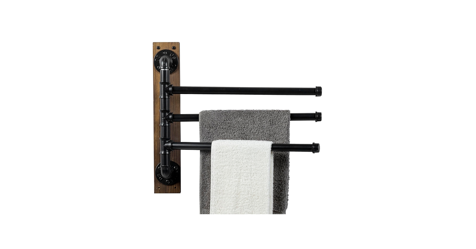 Amazon.com: MyGift Swivel Towel Rack, Wall Mounted Towel Holder with 3 Tier Industrial  Metal Pipe Towel Bars, Wooden Base Rustproof Swing Out Towel Hanger for  Bathroom, Kitchen, Pool (Brown) : Home &