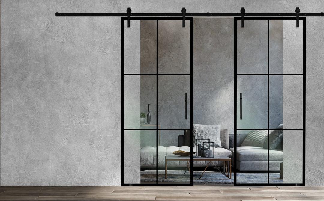 Industrial Glass Double Sliding Door Loft Style V1000- Modern Chic –  DoorDiscounter