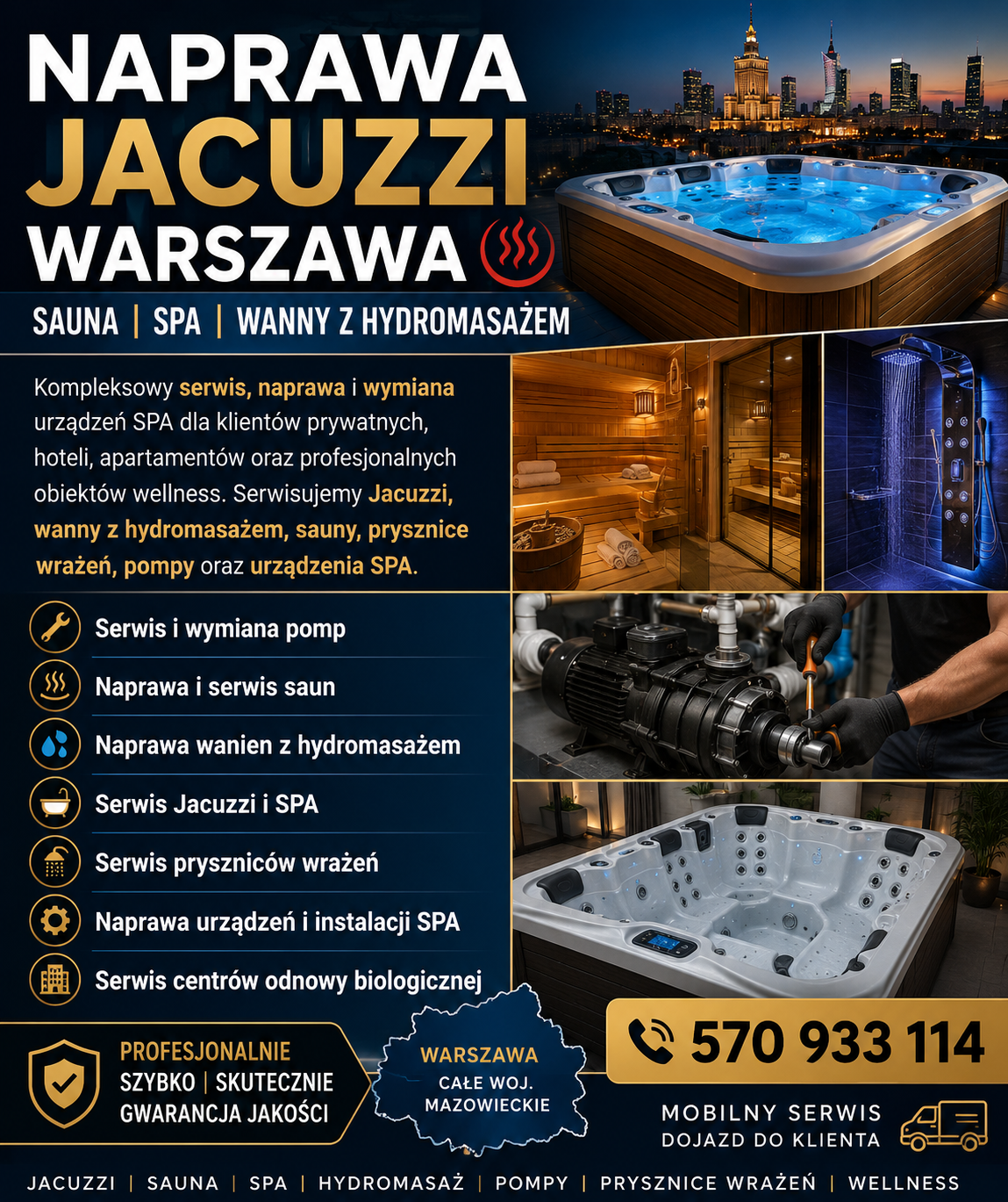 Naprawa Wanny z Hydromasażem, Pompy, wymiana elektryki, naprawa starowników do Jacuzzi Warszawa, Serwis Wannien i wanna spa lub minibasen spa