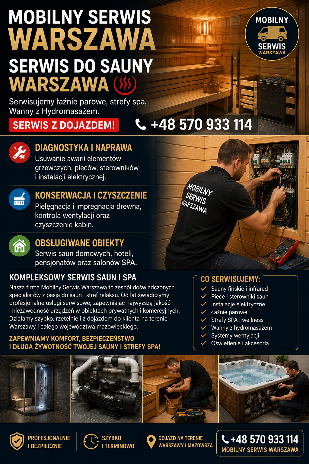 Serwis Sauny Warszawa, wymiana na nową, montaż, wymiana, serwis, praktycznie wszystko + usuwanie usterek na miejscu.