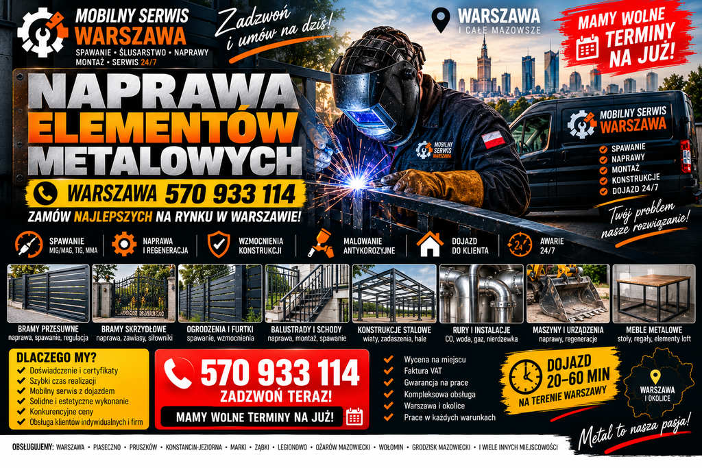 Naprawa elementów metalowych Warszawa 570 933 114