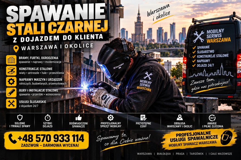 Spawanie stali czarnej z dojazdem do klienta – Warszawa i okolice Profesjonalne Usługi Spawalnicze | Mobilny Spawacz Warszawa Kontakt: +48 570 933 114