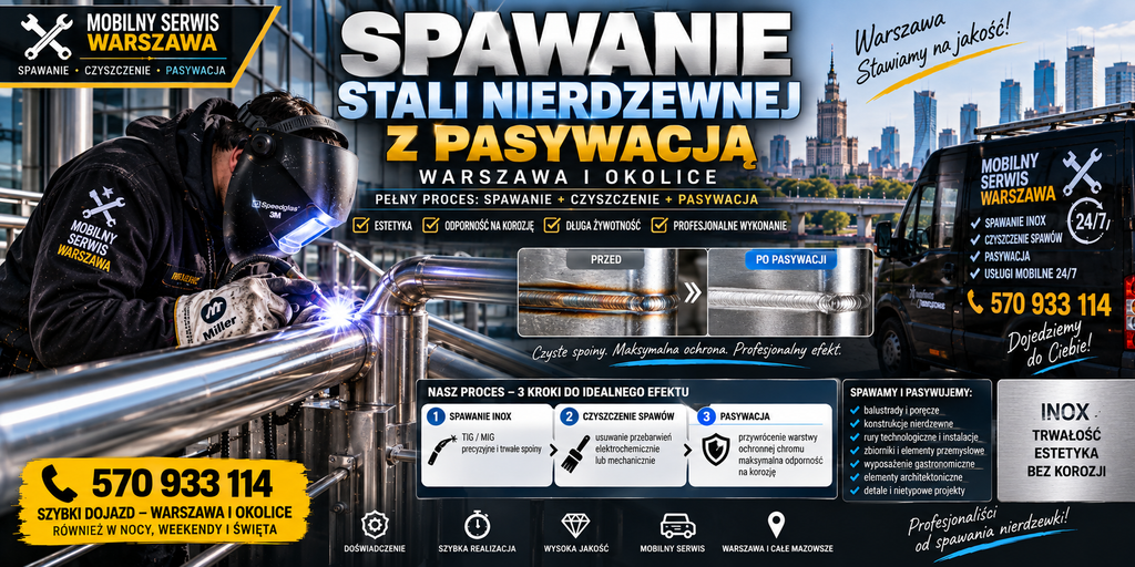 Spawanie z pasywacją stali nierdzewnej Warszawa, to bardzo specjalistyczna usługa i robimy pełen proces: spawanie + czyszczenie + pasywację