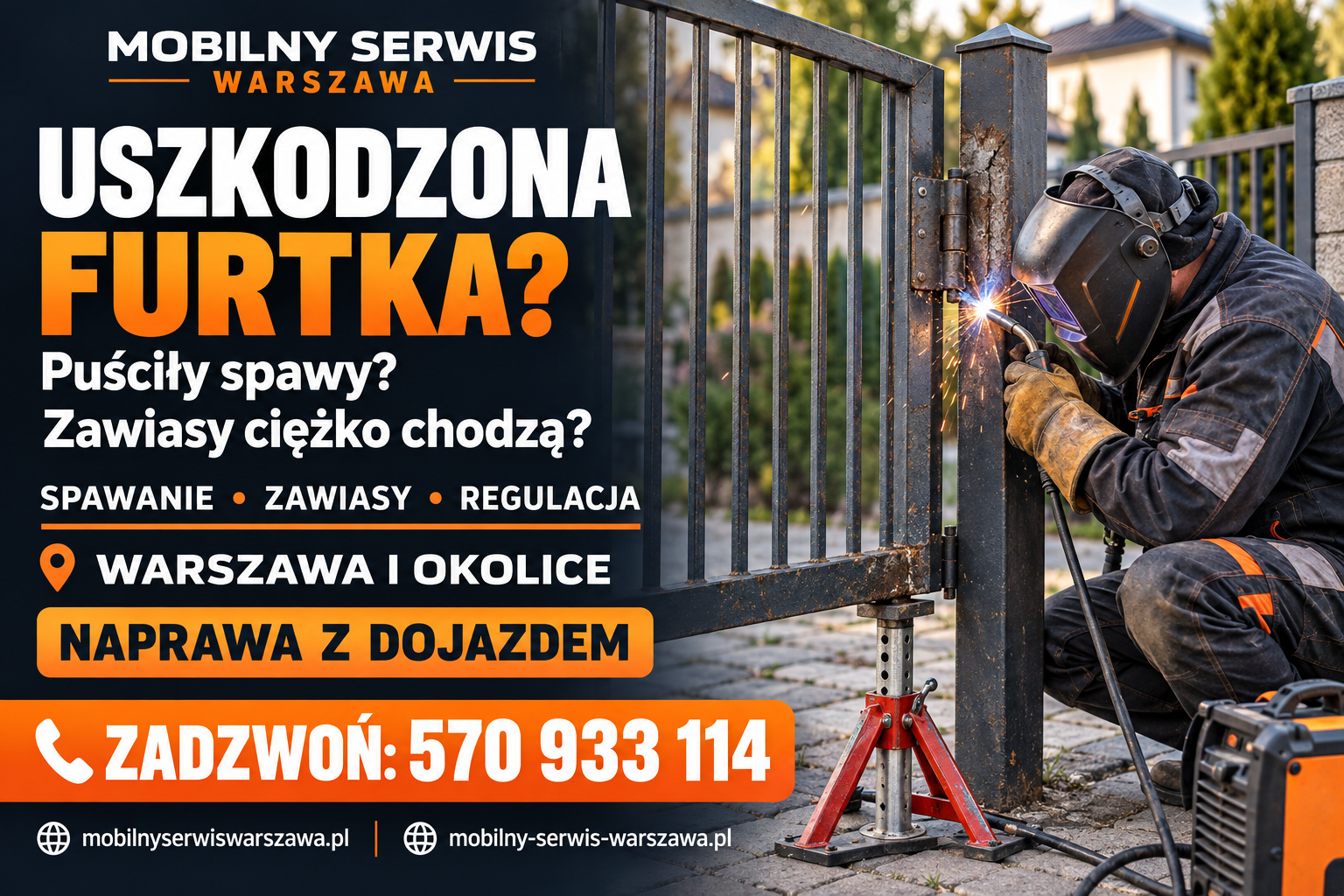 Uszkodzona Furtka  Puściły spawy, zawiasy ciężko chodziły. Adres Warszawa, my to wszystko naprawimy dla ciebie w stolicy.