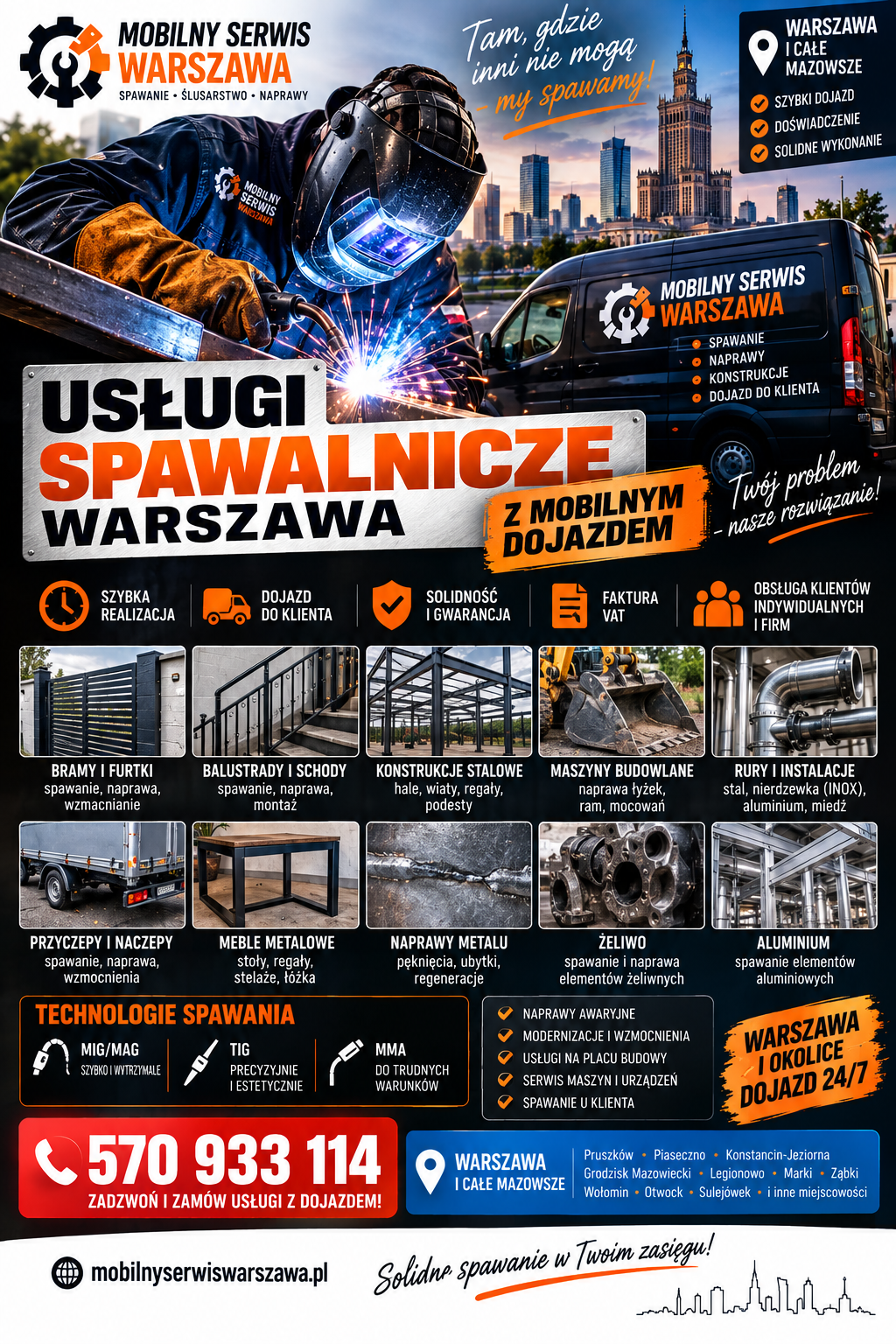Zamow najlepsze Pogotowie spawalnicze Warszawa, bram, furtek, zawiasów, ogrodzeń, balustrad, maszyn, rur i konstrukcji bezpośrednio u klienta