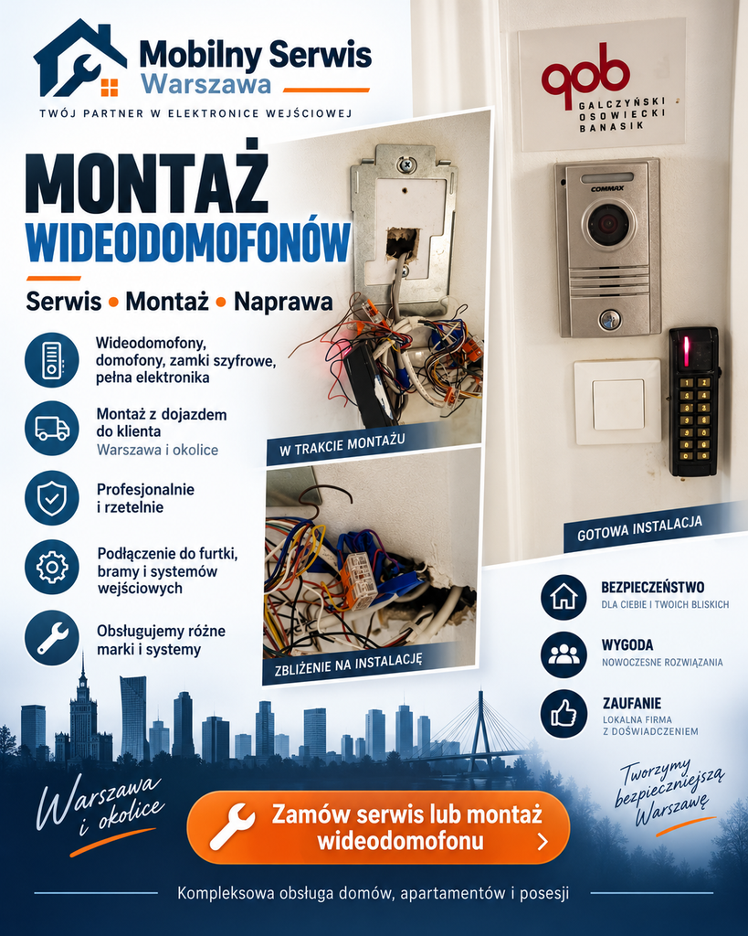 Montaż wideo domofon z zamkiem cyfrowym pełna elektroniką została zrobiona. Zamów serwisantów z Warszawy, ogarniamy dobrze.