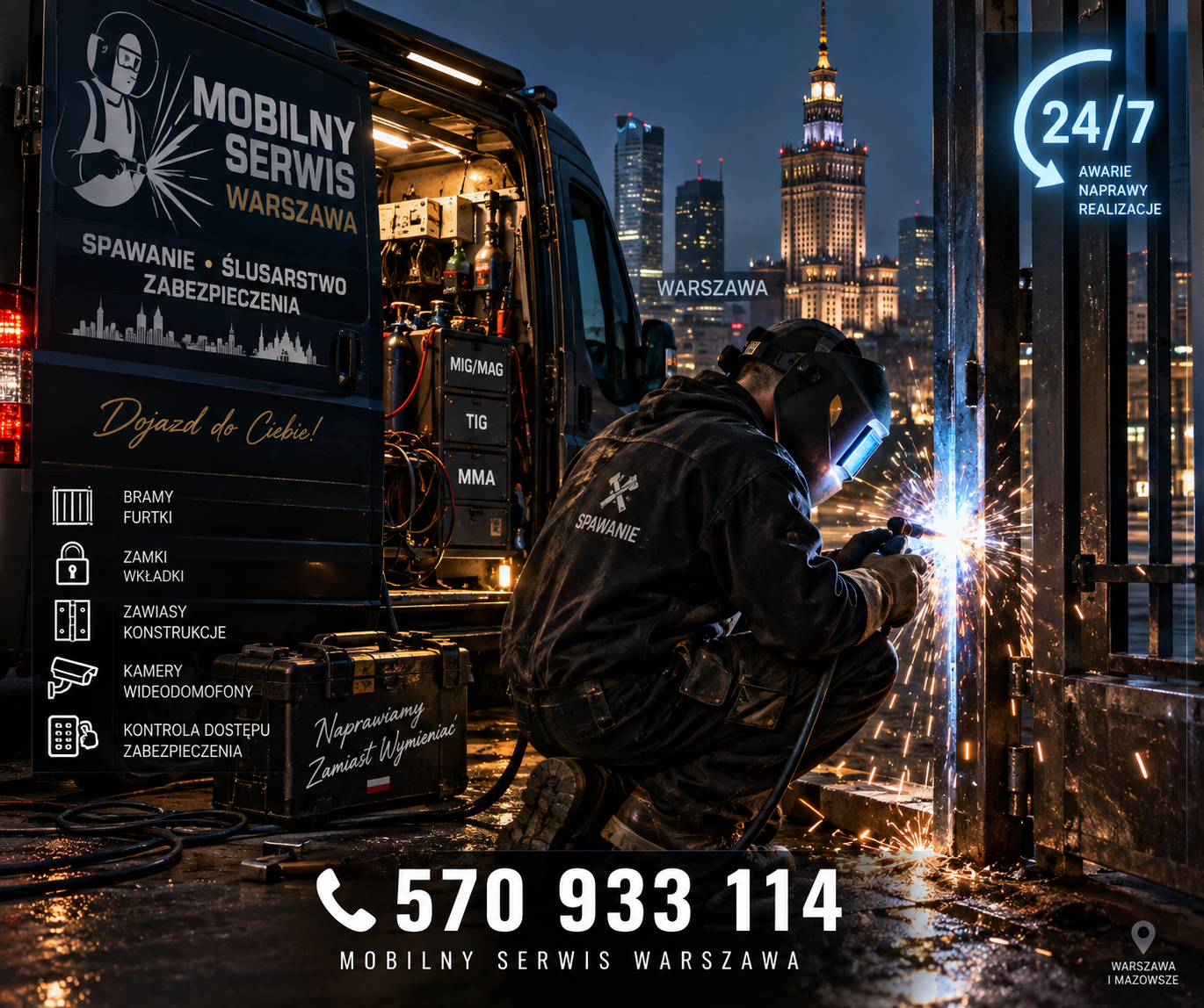 🔥 Mobilny Spawacz i Ślusarz Warszawa 24/7 – bramy, furtki, zawiasy, zamki, wkładki i zabezpieczenia domu
Spawacz z dojazdem warszawa