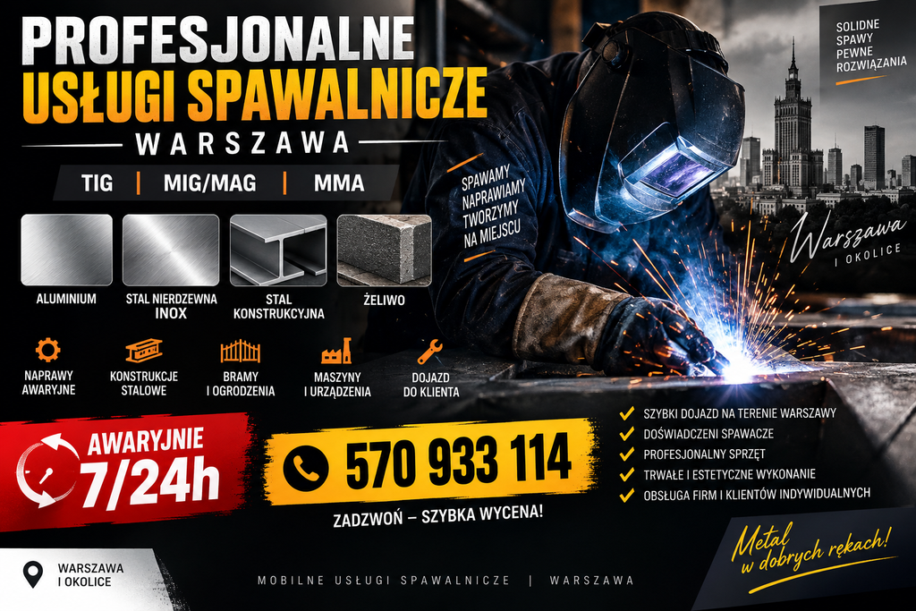 🔥 Estetyczne spawanie mebli metalowych – Warszawa (design + precyzja)
Jeśli interesuje Cię estetyczne spawanie mebli metalowych w Warszawa, to wchodzisz w segment bardziej „designerski” niż czysto techniczny. Tu liczy się nie tylko wytrzymałość, ale też wygląd spoin, detale, wykończenie i styl.
Bo prawda jest taka:
👉 dobry spawacz zrobi konstrukcję
👉 świetny spawacz zrobi… mebel, który wygląda jak z katalogu premium
🛠️ Sprawdzone pracownie – meble metalowe i estetyczne spawanie
🪑 Meble loftowe i design
STALOVNIA
Furniture maker•Closed
specjalizacja: meble loftowe i industrialne
projekty na wymiar (stoły, regały, ścianki, drzwi)
duży nacisk na estetykę i design
możliwość współpracy z projektantami wnętrz
👉 firma tworzy unikalne meble dopasowane do przestrzeni i stylu klienta
Weldmag
5.0•Welder•Closed
meble metalowe, industrialne i loftowe
spawanie + projektowanie + realizacja
możliwość łączenia metalu z drewnem, szkłem i kamieniem
👉 meble są wykonywane z dużą dbałością o detale i trwałość
Steel and Loft
5.0•Metal working shop
spawanie mebli metalowych na zamówienie
konstrukcje od małych elementów po duże realizacje
styl industrialny i nowoczesny
👉 firma powstała z potrzeby tworzenia trwałych i estetycznych mebli metalowych
JW Ślusarstwo
5.0•Locksmith
ponad 30 lat doświadczenia
meble loftowe, ogrodowe i konstrukcje custom
pełna obsługa: projekt → wykonanie → montaż
👉 firma kładzie duży nacisk na estetykę i trwałość wykonania
Iron Peak
spawanie + obróbka + malowanie proszkowe
bardzo estetyczne wykończenie powierzchni
produkcja mebli i konstrukcji stalowych
👉 oferują kompleksową realizację z naciskiem na wygląd i trwałość
🎯 Co oznacza „estetyczne spawanie”?
To coś więcej niż „żeby się trzymało”.
✨ Cechy wysokiej jakości spoin:
równa linia spawu
brak odprysków i porów
brak przebarwień
idealne dopasowanie elementów
👉 szczególnie ważne przy:
stołach loftowych
regałach
stelażach mebli
elementach dekoracyjnych
⚙️ Technologie, które robią różnicę
🔥 TIG – król estetyki
najczystsze spoiny
pełna kontrola
idealny do mebli premium
⚡ MIG/MAG – szybciej, ale mniej „designersko”
dobre do konstrukcji
wymaga dodatkowego szlifowania
👉 w meblach premium niemal zawsze wygrywa TIG
🪑 Jakie meble możesz zamówić?
🏠 Do domu
stoły loftowe
stoliki kawowe
regały i półki
biurka
🏢 Do biura i lokali
lady recepcyjne
konstrukcje do restauracji
ścianki industrialne
🌿 Na zewnątrz
meble ogrodowe
pergole
konstrukcje tarasowe
👉 metalowe meble są trwałe, odporne i bardzo modne
🎨 Wykończenie – tu robi się magia
Po spawaniu zaczyna się etap, który decyduje o efekcie końcowym:
✔ szlifowanie spoin
✔ polerowanie
✔ malowanie proszkowe
✔ lakier bezbarwny
✔ efekt surowej stali (loft)
👉 dobrze wykonane wykończenie = efekt „wow”
💰 Cennik – Warszawa (realne widełki)
🪑 Meble metalowe na zamówienie:
stolik: 400–1200 zł
regał: 800–2500 zł
stół loftowy: 1500–5000 zł
🔧 Spawanie:
120–250 zł/h
projekty indywidualne – wycena po projekcie
📸 Dodatkowo – zdjęcia i filmy z drona
Jeśli tworzysz showroom, restaurację lub realizację premium – warto to pokazać z powietrza.
🎥 Usługi:
prezentacje wnętrz i mebli
filmy reklamowe
dokumentacja realizacji
💰 Cennik:
od 400 zł – zdjęcia
800–1500 zł – sesje
1500–3000 zł – filmy promocyjne
🌍 Działamy globalnie
Realizacje nie kończą się na Warszawa – projekty wykonujemy również w:
Nowym Jorku
Londynie
Paryżu
Dubaju
🧠 Jak wybrać dobrą firmę?
Zwróć uwagę na:
✔ portfolio (to absolutna podstawa)
✔ jakość spoin (zdjęcia detali!)
✔ czy robią wykończenie
✔ czy projektują meble
✔ opinie klientów
🚀 Podsumowanie
Estetyczne spawanie mebli metalowych to połączenie:
👉 technologii
👉 doświadczenia
👉 i… wyczucia stylu
Jeśli chcesz efekt premium:
👉 wybierz firmę, która pokazuje detale
👉 nie tylko konstrukcje
Jeśli chcesz, mogę:
👉 dobrać firmę pod konkretny styl (loft / modern / industrial)
👉 albo zrobić projekt mebla pod Twoje wnętrze
Co chcesz stworzyć – stół, regał, czy coś totalnie unikalnego? 😎
Jeśli szukasz estetycznego spawania mebli metalowych w Warszawie — wybierz wykonawcę oferującego spawanie TIG, precyzyjne wykończenie (szlif/poler) i opcję malowania lub pasywacji; poniżej masz porównanie lokalnych warsztatów, checklistę zamówienia i praktyczne wskazówki.
Co oznacza „estetyczne spawanie mebli metalowych”
Estetyczne spawanie = precyzyjne spoiny (najczęściej TIG), minimalne przebarwienia, staranne szlifowanie/polerowanie i powłoka wykończeniowa (lakier proszkowy, patyna, olej). Wykonawcy w Warszawie oferują takie usługi w pracowniach metalowych i małych zakładach ślusarskich.
Z dokumentu: „Pasywacja po spawaniu jest bardzo ważna – usuwa przebarwienia, wolne żelazo i przywraca naturalną warstwę ochronną stali nierdzewnej, co zapobiega korozji.” Z dokumentu: „Najlepsza opcja to firma, która robi: spawanie + pasywację w jednym miejscu.”
Szybkie porównanie warsztatów w Warszawie
FirmaMetodyEstetykaMobilnośćUwagi / kontaktLakiernia SteelTIG, MIG, polerWysokaWarsztatKompleksowe usługi spawalnicze i wykończenia.Spawaniewarszawa.plMeble loft, TIGBardzo estetyczneWarsztat + montażSpecjalizacja: meble i elementy loftowe.Iron PeakTIG/MIG, cięcie CNCPrecyzyjneWarsztat + montażKompleksowa obróbka i montaż.Giecierur / GIECIERURMIG/TIG, gięcieDobreWarsztatUsługi spawalnicze i gięcie profili.Ranking lokalny (TOP)RóżneRóżneRóżneLista polecanych firm w Warszawie — sprawdź opinie.
Checklist przed zleceniem mebla (co przygotować)
Dokładny rysunek lub zdjęcia referencyjne (wymiary, tolerancje).
Materiał i gatunek stali (np. stal czarna, INOX AISI 304/316).
Metoda spawania (proponuję TIG dla widocznych spoin).
Wykończenie powierzchni (szlif, poler, malowanie proszkowe).
Montaż: czy ma być wykonany u klienta (dojazd) czy odbiór w warsztacie.
Termin i budżet — poproś o wycenę z podziałem roboczogodziny i materiałów.
Ryzyka i jak ich uniknąć
Słabe spoiny lub przebarwienia — wymagaj zdjęć z procesu i próbki spoiny; preferuj TIG.
Brak dokumentacji jakości — żądaj krótkiego protokołu wykonania i gwarancji.
Niewłaściwe wykończenie — ustal stopień chropowatości i wzór szlifu przed pracą.
Problemy logistyczne — wybierz wykonawcę oferującego montaż, by uniknąć transportu delikatnych elementów.
Co dalej — szybkie kroki
Wyślij zdjęcia/rysunki do 2–3 warsztatów z tabeli i poproś o wycenę.
Porównaj próbki spoin i referencje (zdjęcia realizacji).
Zamów próbkę 1 elementu (jeśli to możliwe) przed produkcją całej serii.
lakierniasteel.plUsługi spawalnicze Warszawa - Lakiernia Steelhttps://lakierniasteel.pl/nasza-oferta/uslugi-spawalnicze-warszawa/
spawaniewarszawa.plSpawanie Warszawa, ścianki loftowe, drzwi loftowe, meble spawane ...https://spawaniewarszawa.pl/
ironpeak.plObróbka metali, stali Warszawa - Iron Peakhttps://ironpeak.pl/
giecierur.euSpawanie Metali Warszawa - Stali Nierdzewnej, Aluminiumhttps://giecierur.eu/spawanie-metali-warszawa/
warszawaexpress.plSpawanie Warszawa - Najlepsi Usługodawcy w 2026 r.https://warszawaexpress.pl/firmy/spawanie-warszawa
Related results
parson.com.plParson w Warszawie - toczenie, frezowanie, spawanie, montażhttps://parson.com.pl/
steelandloft.plSpawanie Warszawa, Usługi spawalnicze w Warszawie | Steelandlofthttps://steelandloft.pl/spawanie-warszawa/
mowastali.plMeble i Konstrukcje stalowe, Spawanie, Ślusarstwo - Warszawa | Rymekhttps://mowastali.pl/
www.weldmag.plO firmie - Weldmag - usługi spawalnicze, spawanie Warszawahttps://www.weldmag.pl/3/o-nas
www.krawmet.plSpawanie stali – Warszawa, wytrzymałe i precyzyjne spoinyhttps://www.krawmet.pl/spawanie-stali-warszawa/
Szukasz estetycznego spawania mebli metalowych w Warszawie?
To bardzo precyzyjna usługa – meble loftowe, industrialne, stoły, regały, krzesła, ścianki działowe, stelaże czy lampy wymagają czystych, symetrycznych spoin bez odprysków, często z widocznym „łuskowatym” wzorem TIG, a potem szlifowania, polerowania i wykończenia (mat, połysk, lakier proszkowy). Najlepsze firmy używają TIG (argonowego) do dekoracyjnych spoin + MIG/MAG do konstrukcji, a całość kończą obróbką mechaniczną i zabezpieczeniem antykorozyjnym. Wiele działa kompleksowo: projekt → cięcie laserowe/plazmowe → spawanie → szlifowanie → lakierowanie + montaż.
Oto sprawdzone firmy z Warszawy i bliskich okolic (2026), które specjalizują się w estetycznym spawaniu mebli metalowych (stal czarna, nierdzewna, aluminium):
1. Molla (Warszawa – lider estetyki industrialnej)
Usługi: Precyzyjne spawanie MIG/TIG stali czarnej, nierdzewnej i aluminium. Stelaże mebli, stoły barowe, regały, krzesła, stojaki rowerowe, ścianki działowe, ramy luster, ławki – wszystko w stylu loft/industrial. Łączenie metalu z drewnem, szkłem lub plexi.
Estetyka: TIG dla idealnie gładkich spoin, szlifowanie, polerowanie, gratowanie + lakierowanie proszkowe/natryskowe (matowe lub strukturalne). Pełna obróbka powierzchni przed malowaniem.
Zalety: Kompleks w jednym miejscu (własna stolarnia CNC), małe i średnie gabaryty, custom na zamówienie.
Kontakt: Formularz wyceny online → molla.pl/zlecenia-online
Strona: molla.pl/spawanie-konstrukcji-stalowych-warszawa (sekcja meble industrialne)
2. Steel and Loft / Spawanie Warszawa (pracownia w Piasecznie + mobilnie)
Usługi: Spawanie mebli metalowych na zamówienie, podstawy stołów, półki, ścianki loftowe, drzwi loftowe, ramy luster i konstrukcje dekoracyjne. Metody MIG/TIG/MAG + spawanie gazowe/plazmowe.
Estetyka: Wysoka jakość spoin TIG (czyste, trwałe, wizualnie atrakcyjne), pełne wykończenie mebli loftowych.
Zalety: Od projektu po montaż, pogotowie spawalnicze (naprawy na miejscu), praca u klienta lub w pracowni.
Lokalizacja: Warszawa + Mazowsze (dojazd na budowę).
Kontakt: 575 673 899 (pn–sob 8:00–20:00), info@steelandloft.pl
Strona: steelandloft.pl/spawanie-warszawa
3. Weldmag (Białołęka – Warszawa, mobilnie)
Usługi: Spawanie mebli metalowych i ścianek na zamówienie (stal czarna, nierdzewna, aluminium). Ramy, stelaże, konstrukcje dekoracyjne.
Estetyka: Dbają o wygląd spoin (nowoczesny sprzęt TIG/MIG), trwałość + estetyka – idealne do mebli loftowych i wnętrz.
Zalety: Dojazd do klienta (warsztat lub na miejscu), elastyczność, małe i duże zlecenia.
Lokalizacja: ul. Szałwiowa 2, Warszawa (Białołęka).
Kontakt: 507 894 524, biuro@weldmag.pl
Strona: weldmag.pl (galeria realizacji mebli i konstrukcji)
4. Mobilny Serwis Warszawa (mobilnie na całą Warszawę)
Usługi: Spawanie mebli loftowych (profile 20×20 do 60×40, cienkościenne). TIG do dekoracyjnych spoin + MIG/MAG do konstrukcji.
Estetyka: TIG – płaskie, gładkie spoiny z „łuską” (bez odprysków, często zostawiane raw lub lakierowane), szlifowanie na gładko, zabezpieczenie antykorozyjne (podkład + malowanie proszkowe).
Zalety: Przyjeżdżają do Ciebie z generatorem (30–90 min), nie musisz wozić mebli. Cała Warszawa + okolice.
Kontakt: 570 933 114 (WhatsApp na wycenę ze zdjęć)
Strona: mobilnyserwiswarszawa.pl/spawanie-mebli-loftowych-warszawa
5. SPAWALNIA Sp. z o.o. (Legionowo – 20 min od Warszawy)
Usługi: Meble metalowe na zamówienie (stoły, stoliki, ławki, regały, stelaże). Pełne ślusarstwo + spawanie MIG/TIG/MMA.
Estetyka: Duży nacisk na precyzję i estetykę spoin + wykończenie (lakier proszkowy, ocynk).
Zalety: Kompleksowa obróbka (cięcie, gięcie, frezowanie), zlecenia indywidualne.
Kontakt: 501 729 452 lub 600 245 870
Strona: spawalnia-warszawa.pl
Jak wygląda proces estetycznego spawania mebli?
Projekt/wycena – zdjęcie/rysunek + wymiary (większość robi w 1 dzień).
Materiał – profile kwadratowe/prostokątne, blachy (stal czarna S235/S355 lub nierdzewna).
Spawanie – TIG (najładniejsze spoiny dekoracyjne) lub MIG (szybsze na konstrukcji).
Wykończenie – szlifowanie (usunięcie „schodków”), polerowanie, lakier proszkowy (czarny mat, biały, struktura) lub surowy look.
Montaż – na miejscu lub odbiór.
Ceny orientacyjne (Warszawa 2026):
Spawanie TIG/MIG estetyczne: 150–250 zł/rbh
Małe meble (np. stolik): 800–2500 zł/szt.
Stelaż dużego stołu lub regału: 1500–5000+ zł (z wykończeniem)
Dojazd mobilny: 0–80 zł w Warszawie
Zawsze wycena indywidualna ze zdjęć – cena zależy od liczby spoin, wykończenia i kombinacji materiałów.
Pro tip: Wybieraj firmę, która robi TIG + szlifowanie + lakierowanie w jednym – wtedy spoiny wyglądają jak z fabryki premium, a mebel jest odporny na korozję na lata. Do loftu w mieszkaniu idealnie pasuje Mobilny Serwis lub Molla (mobilność + estetyka).
Jeśli podasz więcej szczegółów (np. co dokładnie: stół, regał, ścianka, krzesło, wymiary, styl – surowy czy lakierowany, stal czarna czy inox?), pomogę dobrać najlepszą firmę, oszacować koszt lub znaleźć oferty pod Twoją dzielnicę (Mokotów, Praga, Wola, Białołęka itd.).
W dobie rosnącej popularności stylu loftowego, industrialnego oraz minimalistycznego, zapotrzebowanie na estetyczne spawanie mebli metalowych w Warszawie znacząco wzrosło. W odróżnieniu od spawalnictwa konstrukcyjnego, gdzie liczy się głównie wytrzymałość, przy produkcji mebli kluczowym parametrem jest perfekcyjna optyka spoiny oraz precyzja wykończenia.
Poniżej znajduje się profesjonalne opracowanie tematu, dedykowane dla klientów indywidualnych, projektantów wnętrz oraz salonów meblowych szukających najwyższej jakości wykonania.
1. Estetyka przede wszystkim: Dlaczego metoda TIG?
W produkcji mebli metalowych standardem jest metoda TIG (Tungsten Inert Gas). Jest to proces wymagający najwyższych umiejętności od spawacza, ale oferujący rezultaty nieosiągalne dla innych technik.
Zalety metody TIG w meblarstwie:
Brak odprysków: Proces odbywa się bez „strzelania” metalem, co chroni powierzchnię profili przed uszkodzeniem.
Wąska spoiny: Pozwala na tworzenie niemal niewidocznych połączeń.
Kontrola temperatury: Minimalizuje ryzyko odkształceń cienkościennych profili (np. 1,5 mm lub 2 mm), co jest kluczowe przy prostych liniach stołów czy regałów.
Czystość: Spoina jest wolna od żużla, co ułatwia późniejsze malowanie proszkowe lub lakierowanie.
2. Rodzaje mebli wykonywanych na zamówienie w Warszawie
Nowoczesne warsztaty, takie jak Mobilny Serwis Warszawa (tel. 570 933 114), realizują szerokie spektrum zleceń meblowych:
Meble salonowe i jadalniane
Stelaże stołów i stolików kawowych: Od prostych ram typu „X” lub „U” po skomplikowane konstrukcje geometryczne.
Ramy pod konsole i toaletki: Często wykonywane z cienkich, eleganckich profili kwadratowych ($15 \times 15$ mm lub $20 \times 20$ mm).
Systemy przechowywania
Regały industrialne: Łączenie stali z drewnem lub szkłem.
Wieszaki i garderoby: Wolnostojące konstrukcje typu „butikowego”.
Detale wykończeniowe
Ramy luster: Spawane pod kątem 45 stopni z idealnie zeszlifowanymi narożnikami.
Nogi do mebli tapicerowanych: Wykonywane ze stali czarnej lub nierdzewnej (szlifowanej/polerowanej).
3. Proces wykańczania: Od spoiny do gotowego produktu
W estetycznym spawaniu mebli sam proces łączenia to dopiero 50% sukcesu. Kluczowe są etapy wykończeniowe:
Szlifowanie „na gładko”: Użycie specjalistycznych ściernic lamelkowych i włóknin prasowanych, aby miejsce łączenia było niewyczuwalne pod palcem.
Odtłuszczanie chemiczne: Usunięcie chłodziw i zanieczyszczeń produkcyjnych.
Przygotowanie pod malowanie proszkowe: Uzyskanie odpowiedniej chropowatości powierzchni, co gwarantuje idealne przyleganie farby w kolorach takich jak Deep Black Matt czy Fine Texture.
4. Dlaczego warto wybrać Mobilny Serwis Warszawa?
Realizacja mebli metalowych wymaga nie tylko stacjonarnego parku maszynowego, ale często również prac montażowych i poprawek u klienta.
Precyzja warsztatowa, mobilność serwisu: Jesteśmy w stanie wykonać stelaż w warsztacie, a finalne pasowanie lub montaż (np. przy dużych regałach montowanych do ściany) przeprowadzić bezpośrednio w Twoim apartamencie lub biurze.
Lokalizacja: Obsługujemy wszystkie dzielnice Warszawy (Mokotów, Wilanów, Śródmieście, Białołęka) oraz miejscowości podwarszawskie (Konstancin-Jeziorna, Piaseczno, Łomianki).
Doświadczenie w detalu: Rozumiemy, że w meblach liczy się każdy milimetr i brak widocznych spawów.
5. Tabela: Porównanie spawania meblowego vs. budowlanego
CechaSpawanie Meblowe (Estetyczne)Spawanie Budowlane (Konstrukcyjne)Główna metodaTIG / Micro-MIGMIG/MAG / MMA (Elektroda)Widoczność spoinyPowinna być niewidoczna po szlifowaniuDopuszczalna, liczy się jej wielkośćGrubość materiałuZazwyczaj 1.0 mm - 3.0 mmZazwyczaj > 4.0 mmWykończenieMalowanie proszkowe / Lakier / PolerCynkowanie / Malowanie antykorozyjnePriorytetDesign i precyzja kątówNośność i wytrzymałość statyczna
6. Realizacja i Cennik w Warszawie
Ceny spawania mebli na zamówienie są ustalane indywidualnie, ponieważ zależą od stopnia skomplikowania projektu i ilości punktów spawanych.
Proste stelaże pod stoliki: od 300 - 600 zł.
Duże regały loftowe: od 1200 zł.
Naprawy i modyfikacje mebli u klienta: od 200 zł (roboczogodzina + dojazd).
Jak zamówić?
Najszybszą drogą do otrzymania wyceny jest przesłanie szkicu, rysunku technicznego lub zdjęcia inspiracji na nasz numer telefonu lub e-mail.
Kontakt:
📞 Telefon: 570 933 114
🌐 Strona:mobilnyserwiswarszawa.pl
Podsumowanie
Estetyczne spawanie mebli metalowych to rzemiosło, które łączy surowość stali z delikatnością formy. Wybierając Mobilny Serwis Warszawa, masz pewność, że Twoje meble będą nie tylko trwałe, ale staną się prawdziwą wizytówką wnętrza. Niezależnie od tego, czy potrzebujesz jednej nogi do biurka, czy kompleksowego wyposażenia restauracji w stylu industrialnym – jesteśmy do Twojej dyspozycji.