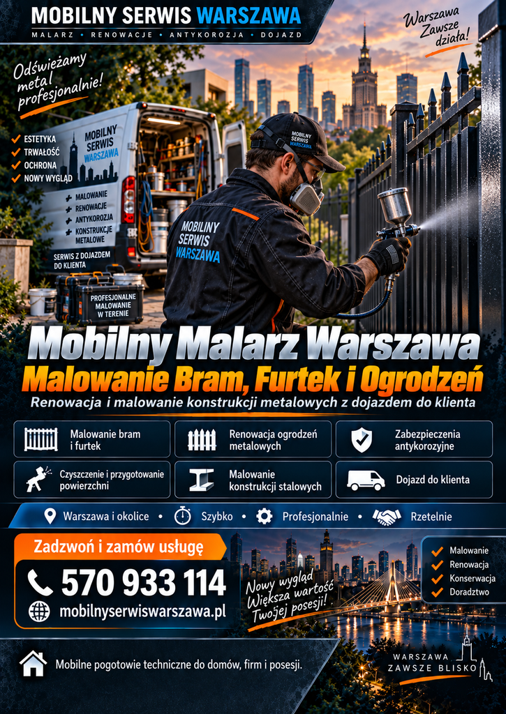 Mobilny malarz Warszawa – malowanie bram, furtek, ogrodzeń i konstrukcji metalowych z dojazdem, Zamów nasze usługi remontowe do metalu.