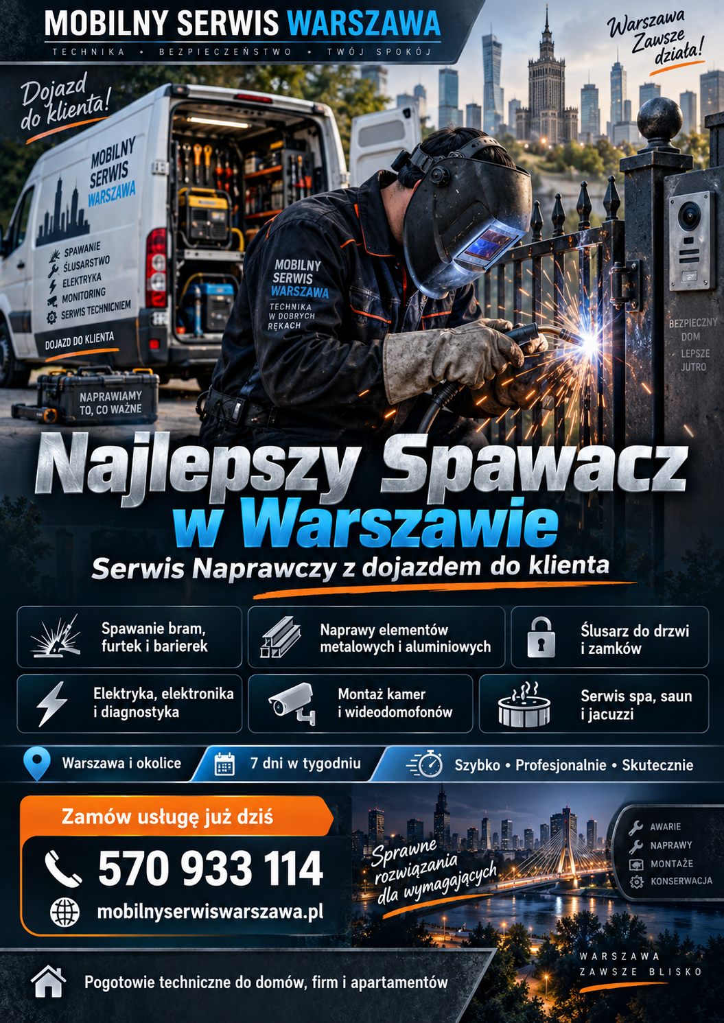 Ślusarz i mobilny spawacz Warszawa — naprawa drzwi, zamków, bram, furtek i elementów metalowych, zamów nasze usługi 
