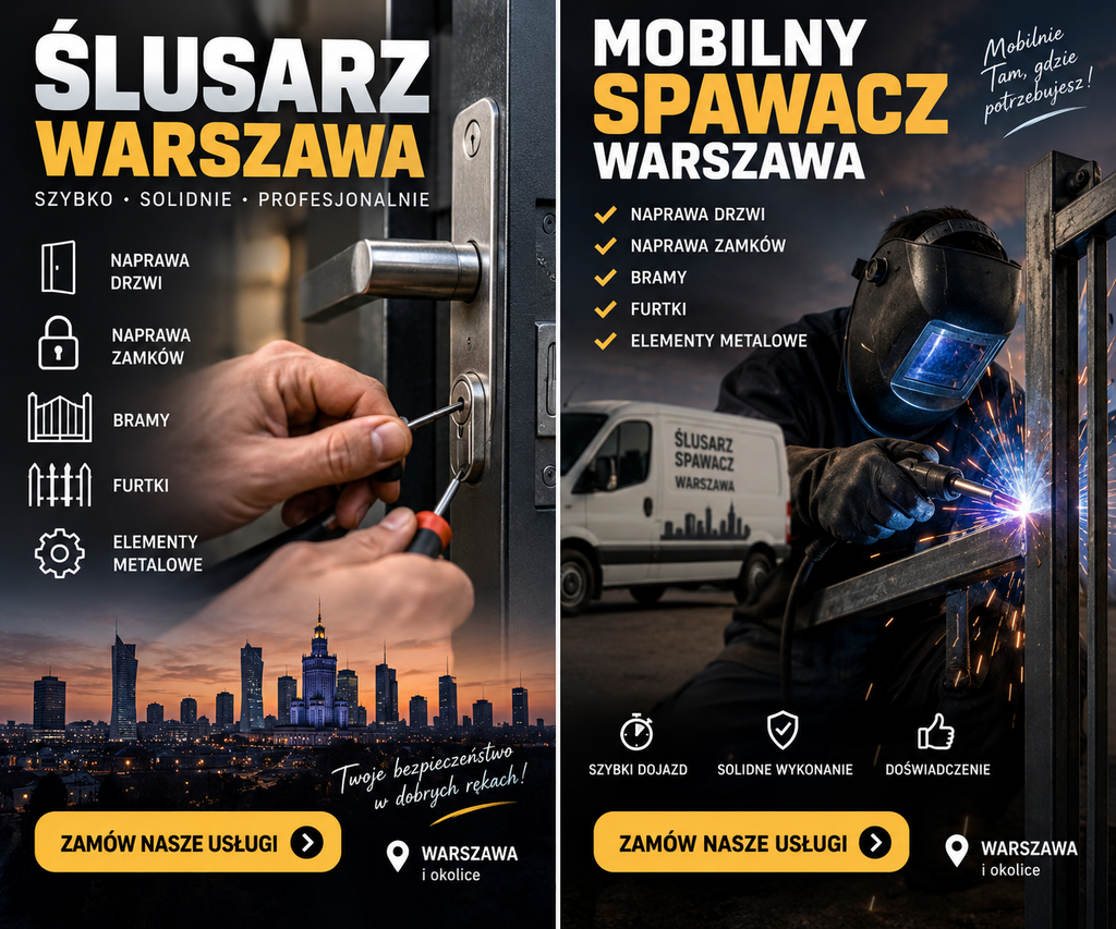 Ślusarz i mobilny spawacz Warszawa — naprawa drzwi, zamków, bram, furtek i elementów metalowych, zamów nasze usługi 