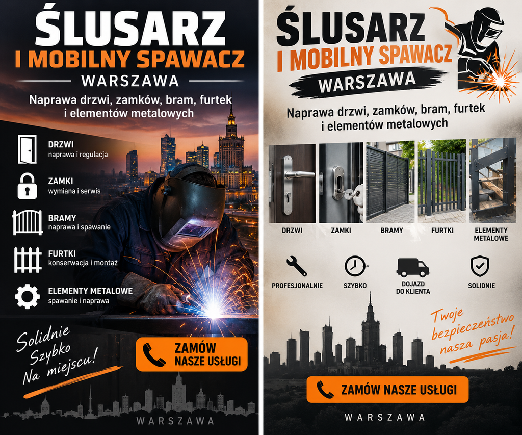 Ślusarz i mobilny spawacz Warszawa — naprawa drzwi, zamków, bram, furtek i elementów metalowych, zamów nasze usługi 